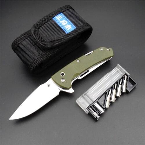 Sanrenmu 7106 Outdoor EDC Pocket Knife with Multi Functional Tool Saw Belt Cutter Glass Breaker Screwdriver Bit and Nylon Sheath