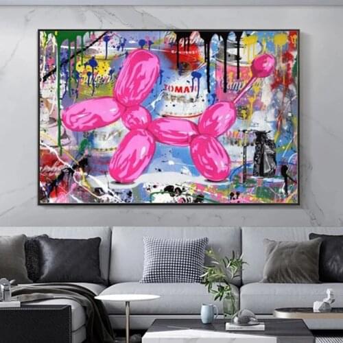 Pink Balloon Dog Graffiti Canvas Painting Wall Art Pictures Cartoon Prints and Posters Modern Home Decorative for Living Room