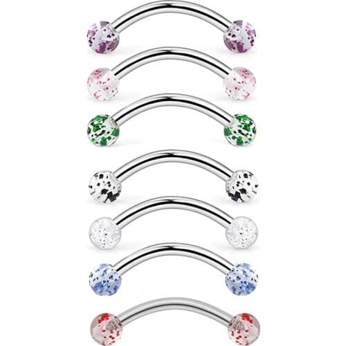 Eyebrow Rings 16g Curved Barbell Eyebrow Piercing Stainless Steel Daith Rook Earring Piercing Body Jewlery 8mm Glitter Acrylic