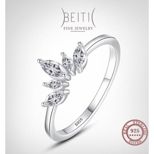 Beitil Genuine 925 Sterling Silver Crown Shape Clear Zircon Finger Rings For Women Party Fashion Jewelry Gift