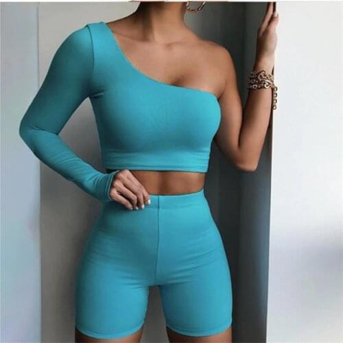 SALSPOR Shorts Yoga Sets Women Push Up Sport Set Woman Fashion Unilateral Sleeve Fitness Sports Running Summer Clothes 2-Pc Siut
