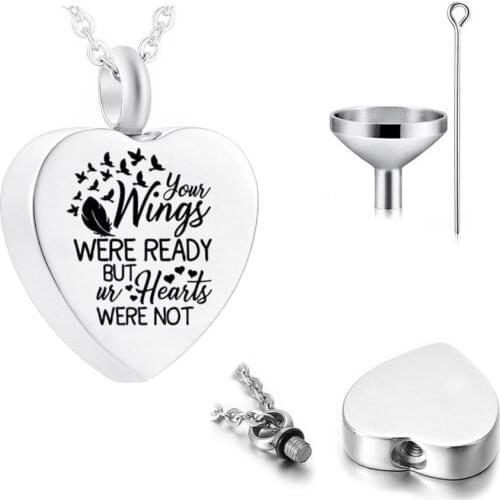 Cremation Heart Pendant Metal Urn Necklace To Commemorate The Departed Family -Your Wings Were Ready But Our Hearts Were Not