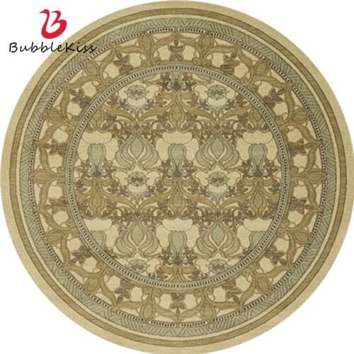 Bubble Kiss Retro Round Carpet For Living Room Ethnic Style Crystal Velvet Floral Carpet Home Decor Bedroom Prayer Floor Rugs