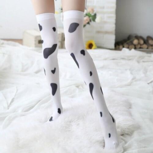 Medias De Mujer Sexy Stockings Kawaii Cow Spots Printed Thigh High Stockings Girl Cute Lovely Milk White Stockings Women Cosplay