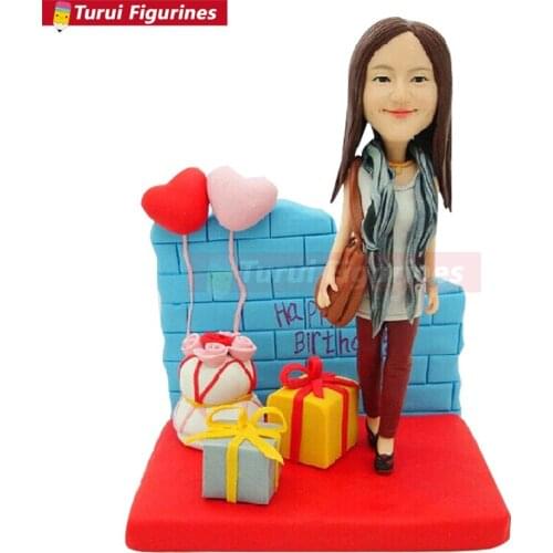 Fashion Girl Personalized Gift Bobble Head Clay Figurines Based on Customers' Photos Using As Birthday Cake Topper, Wife Gifts