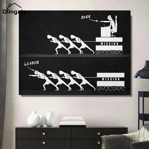Boss or Leader Motivational Quote Canvas Painting Wall Art Inspirational Poster and Prints Modern Black Picture for Home Decor