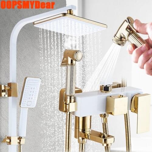 Hot Cold Shower Set Bathroom Wall Mount SPA Rainfall Shower System Full Kit Square Head Bath Rain Faucet Modern Rainshower Tap