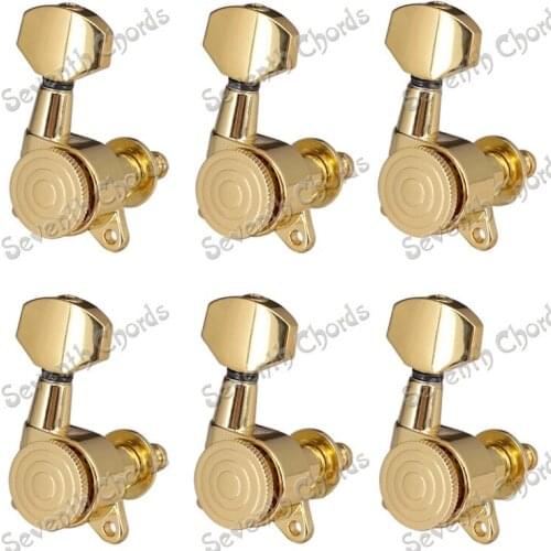 A Set 6 Pcs Gold Plated Locked Guitar String Tuning Pegs Tuners Machine Heads,Guitar String tuning with Small Square Button