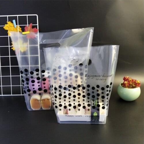New Arrival Black Dot Large Plastic Shopping Bags,Thick 12C Boutique Clear Gift Food Packaging Plastic Gift Bag With Handle