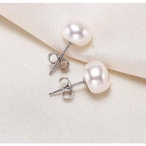 New Arrival Favorite Natural Pearl Earrings 8mm White Genuine Freshwater Pearls Silver Stud Earring Wedding Birthday Lady Gift
