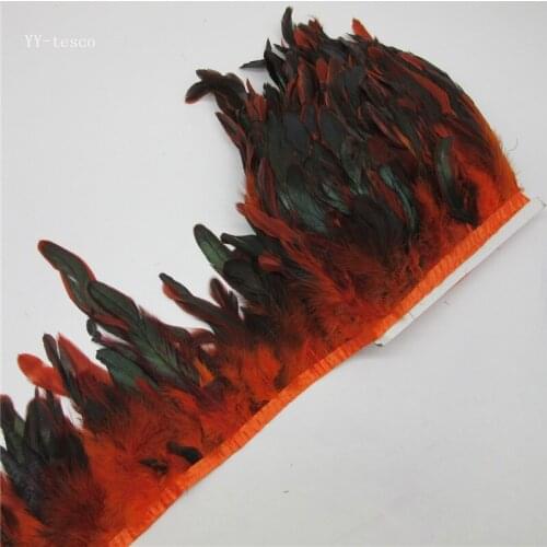 Wholesale 10 Yards Orange Chicken Rooster Tail Feather Trims Ribbon 13-18CM Strip for Dress Skirt Clothing Wedding Decoration