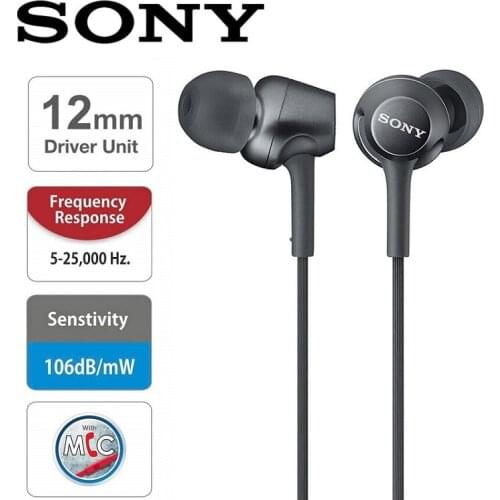 Original SONY MDR-EX255AP Headphone 3.5mm Wired Earbuds Music Earphone Headset Hands-free with Mic for Xiaomi Huawei Smart Phone