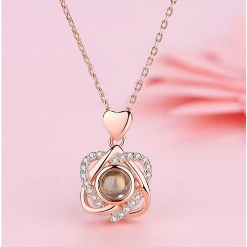 Duoying 100 Languages I Love You Custom Projection Pendant Necklace Women Jewelry Love Memory Wedding Necklace Valentines Day