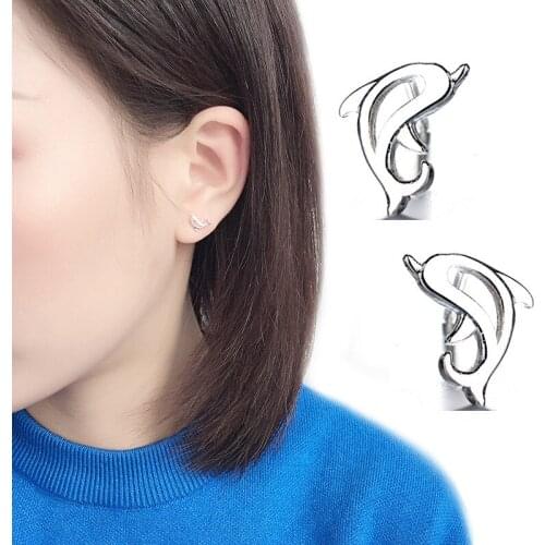 925 Solid Sterling Silver Piercing Animal Dolphin Stud Earrings for Women Girls Wedding Party Gift Femme Jewelry eh1031