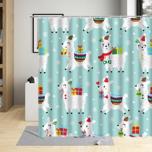 Cartoon Animal Shower Curtain Polyester Alpaca Cat Dog Fox Cows Showering Bath Decoration Curtains Bathroom Washable With Hook