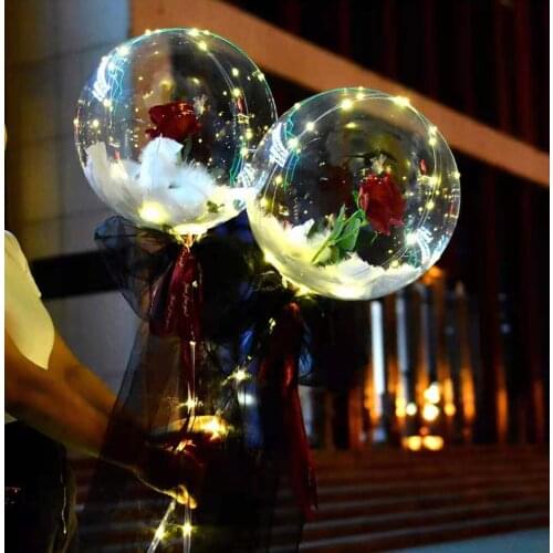 2pcs Diy Led lamp with flower balloon ins birthday decoration transparent ball Valentines Day Led glowing balloon rose bouquet