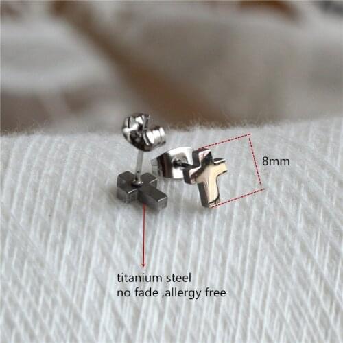 Titanium 316L Stainless Steel IP Planting Stud Earrings Cross 8mm No Fade Allergy Free Fashion Jewelry