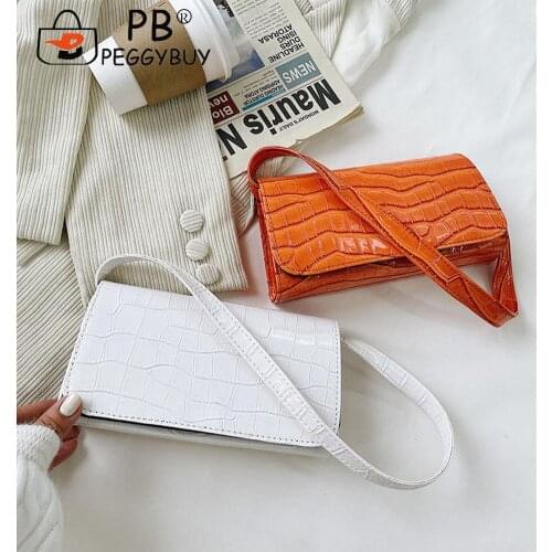 All-Match PU Leather Subaxillary Bags Small Female Pure Color Underarm Bags Ladies Stone Pattern Shoulder Bags