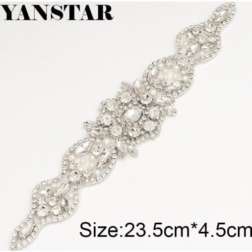 YANSTAR (10pcs) Wholesale Silver Crystal Applique Sewing On Bridal Dress Rhinestones Appliques For Wedding Dress YS840