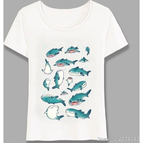Summer Women t-shirt Blue Whale Sharks Watercolor Art T-Shirt Animal Print Casual Tops Tee Cute Girl Short Sleeve Harajuku