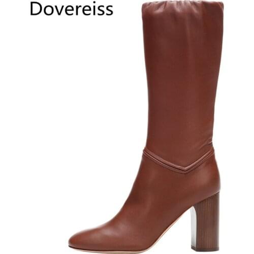 Dovereiss Fashion Womens Shoes Winter new Round toe High heels Sexy Elegant Chunky heels new Knee high boots big size 48
