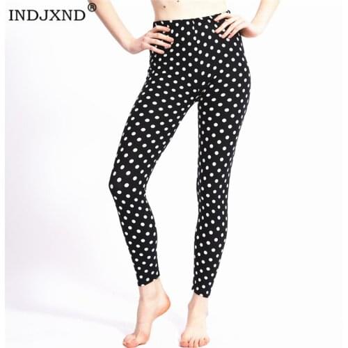 INDJXND Fashion Leggings Fitness Sports Flower Printed Women High Elastic Pentagram White Dot Stripes Pants Running Trousers