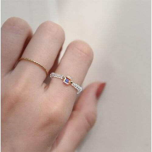 VSnow Fashion Crystal Beaded Ring for Women Femme Unusual Exquisite Square Geometric Anillos Index Finger Metallic Ring Jewelry