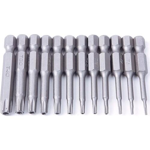 12Pcs 50mm 1/4inch Hex Torx Head Screw Driver Bits Magnetic T5-T40 Useful New