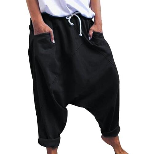 2021 New Fashion Women Casual Drawstring Pockets Drop Crotch Baggy Long Trousers Harem Pants
