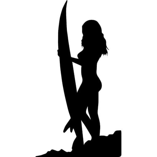 9.7*17.7CM Sexy Girl On The Seaside Surf Car Stickers Fashion Custom Vinyl Decals Black/Silver C7-0889