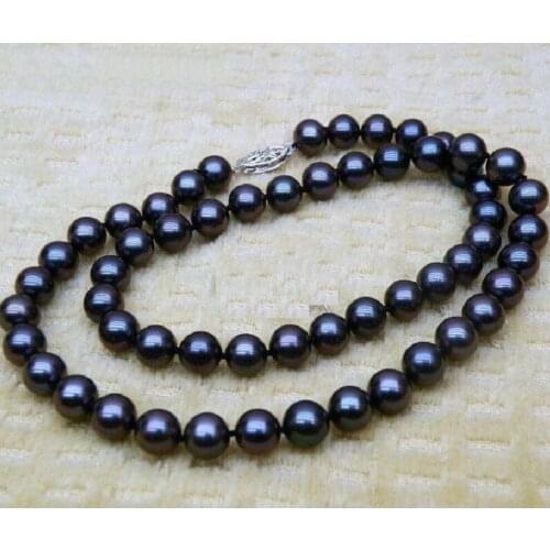 AAA 8-9 MM black natural South Sea pearl necklace bracelet set 925silver white gold