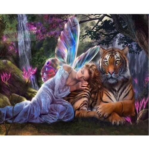 Tiger and forest elf Diamond Painting Cross Stitch 5D Room Decoration DIY Diamond Mosaic Embroidery Rhinestone Pattern WG325