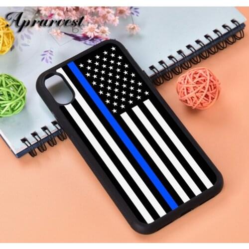 Aprarvest A Thin Blue Line Police Flag Silicone Rubber Phone Case Cover For iPhone 5 5S SE 6 6S 7 8 PLUS X XS XR MAX 11 PRO