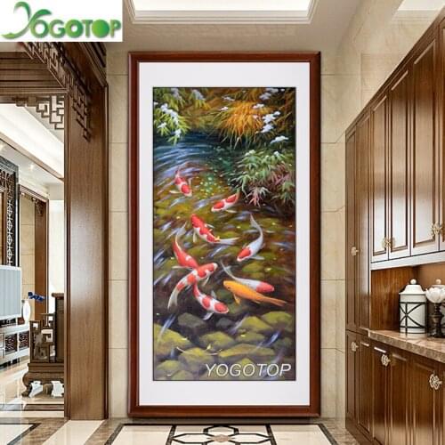 Large Diamond Embroidery,Round Diamond Water and wealth nine Koi fish Full rhinestone Diy Diamond painting mosaic Art YY1603
