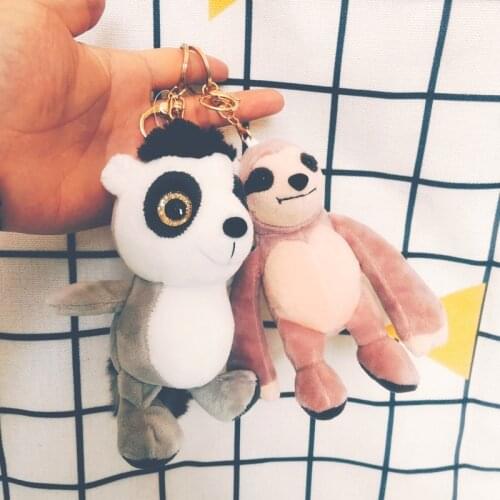 Kawaii Plush Cartoon Animal Keychain On Phone Cat Raccoon Lemur Fox Hippo Penguin Dog Sloth Stuffed Key Chain Toy For Backpack