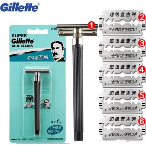 Giltte Safety Razor Blade Shaving Stainless Steel Shaver Razor Blades for Men Face Shaving Razor 1 Razor Handle +6 Blades