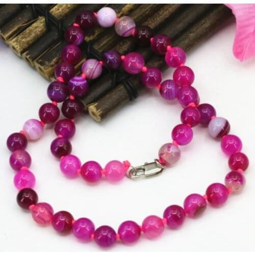 Natural agat stone rose red stripe carnelian onyx 8mm round beads necklace for women chain choker jewelry 18inch B3198