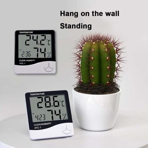 1PC LCD Electronic Digital Temperature Humidity Meter Thermometer Hygrometer Indoor Outdoor Weather Station Clock HTC-1
