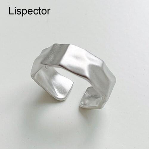 Lispector 925 Sterling Silver Korean Irregular Matte Rings for Women Men Simple Concave-Convex Open Ring Unisex Jewelry Gifts
