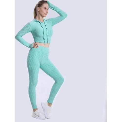 2021 New Bubble Women Seamless Hood Workout Gym Set High Waist Hip Leggings Sports Fitness Yoga Pants Suit For Fitness Clothing