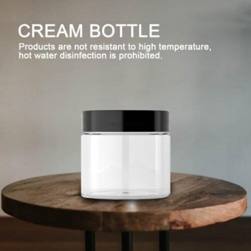 Round transparent leak-proof plastic container jar with black lid portable travel storage cosmetics