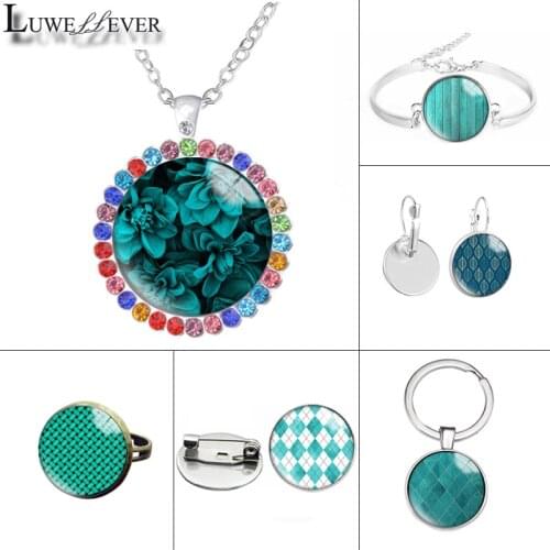 New 584 Geometric green Glass Necklace Bracelet 25mm Double Sided Round Glass Cabochon Jewelry For Unisex Charm Pendant