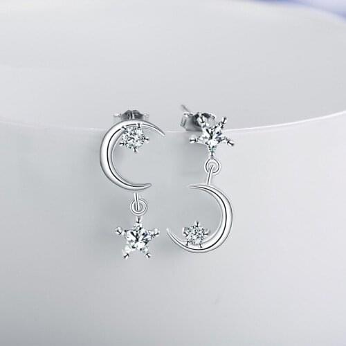 Micro Rhinestones Asymmetrical Star Moon Earrings Women Fashion Hypoallergenic Earrings Gifts