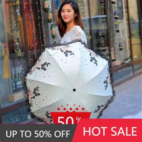 Fashion Lace Tri-Fold Sun Umbrella Sunny and Rainy Dual-Use Vinyl Folding Umbrella Love of Butterfly Umbrella unbrella