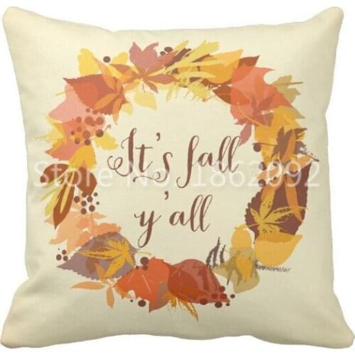 Trendy Chic Its Fall Y'all Autumn Leaves Wreath Throw Pillow Case Fall Quote Cushion Cover Lovely Living Room Chair Decor Gifts