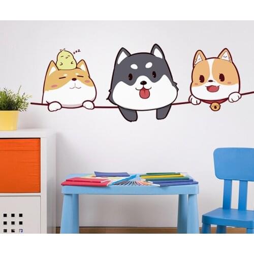 Cartoon Dogs Wall Stickers DIY Animal Wall Decals for Kids Room Baby Bedroom Nursery House Decoration