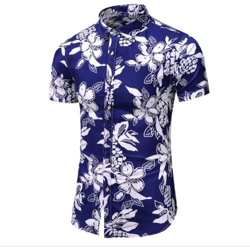 2019 New Summer Hawaiian Shirts Men Cotton Tropical Seaside Short Sleeve Thin Section Flora Printed Holiday Vacation Male Tops