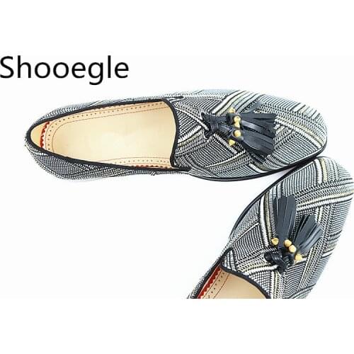 Men Stripe Casual Shoes Fashion Tassel Loafers Squared Toe Slip On Handmade Wedding Dress Shoes Man