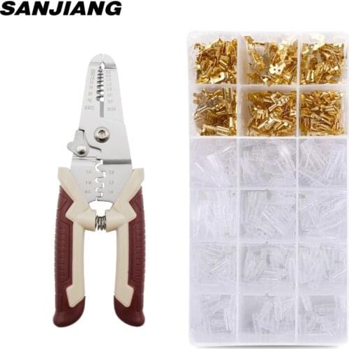 Multi-function crimping pliers set Wire stripper tool kit 120/270/300Pcs 2.8/4.8/6.3mm Male/Female Wire Spade Connectors