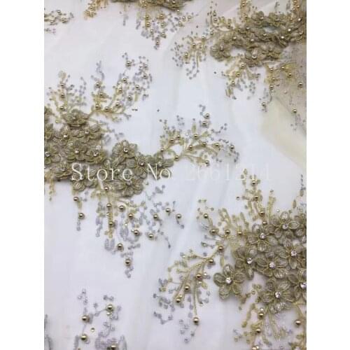 New Embroidered tulle French African Lace Fabric Net Tulle Nigerian Mesh Lace with stones and bead Wedding Dress BZL-121365